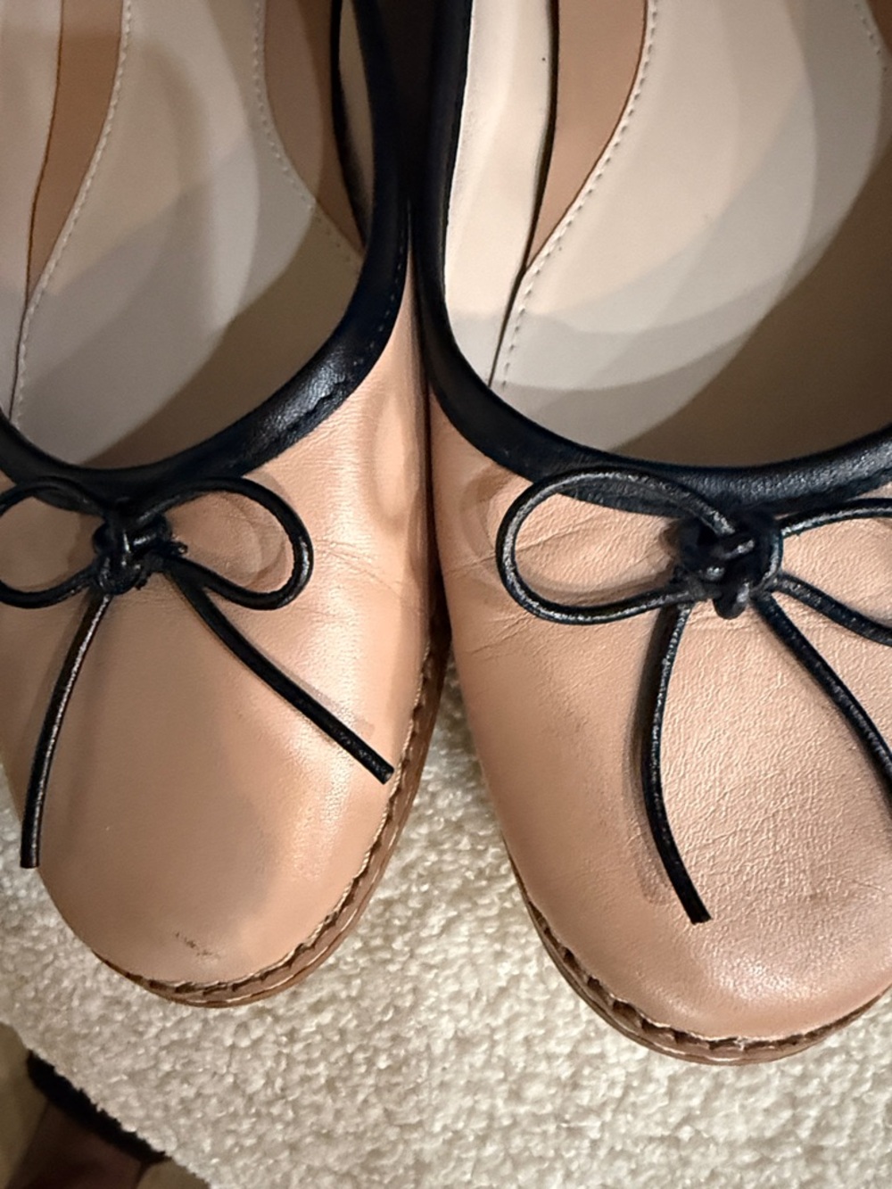 Cole Haan Pink Leather Ballet Flats with Black Trim and Bow - Picture 9 of 9